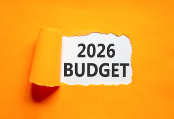 2026 Budget symbol. Concept words 2026 Budget on beautiful white paper. Beautiful orange paper background. Business and 2026 budget concept. Copy space.