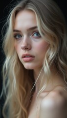 Stunning portrait of a young woman with flowing blonde hair