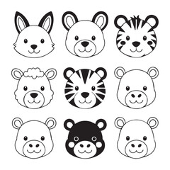 Set of Cute Animal Head Silhouettes