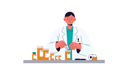 Pharmacist Dispensing Medication: Vector Illustration of Healthcare and Pharmaceutical Practice