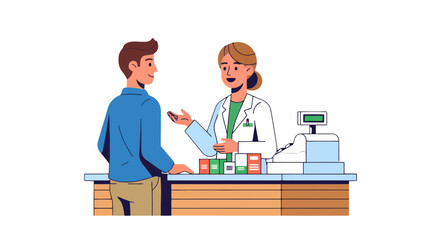 Obraz premium Pharmacy Consultation: Pharmacist Explaining Medications and Treatment for Patient Needs