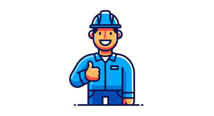 Fototapeta premium Positive Construction Worker With Thumbs Up Signal On Illustrative Black Background
