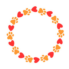 Cute pet love wreath — heart and paw vector illustration for animal lovers and February 14 designs.