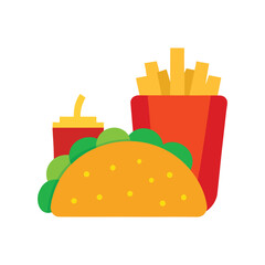Taco with fries and soda drink on white background vector illustration