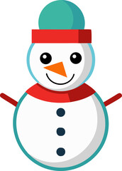 Snowman with hat and carrot nose, cute vector, vector icon, white background