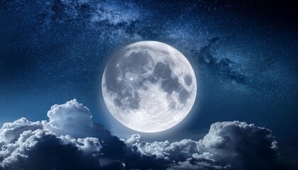 Full Moon In The Dark Night Sky With Clouds Natural Background