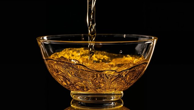Golden Elixir in Motion. A Liquid Dance of Light and Shadow, Abstract Composition.