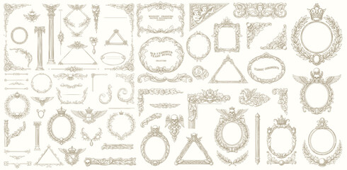 Vintage Baroque Victorian frame border, frame flower pattern vector floral engraved scroll ornament leaf retro decorative design. filigree calligraphic heraldic shield swirl