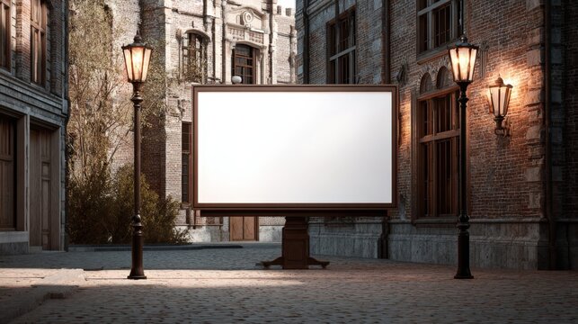 Blank Advertising Billboard on Vintage London Street with Brick Architecture