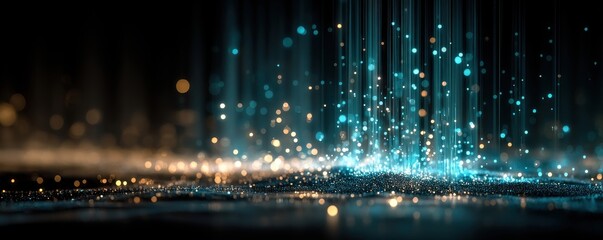 Abstract glowing blue particle lines over a dark background