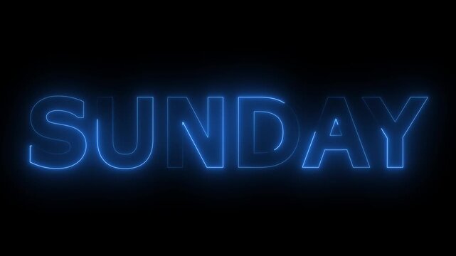 Glowing neon lines sunday text animation on black background. Seamless loop. Neon sunday neon sign animation. luxury sunday text animation