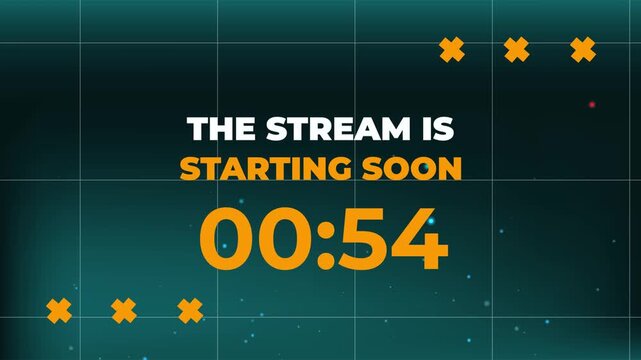 1 minutes stream is starting soon countdown screen orange and white text. for live streaming intros. Modern intro live. 4k animation