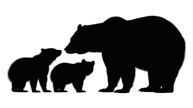 Silhouette of a bear family featuring a mother bear and two cubs vector illustration on a white background