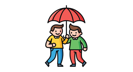 Two Friends Sharing Umbrella On Black Background Represents Companionship and Assurance