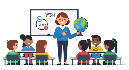 Teacher Educating Young Students About Climate Change And Environmental Awareness