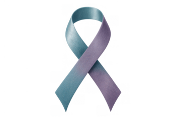 Teal and purple awareness ribbon representing suicide prevention and addiction support, transparent background