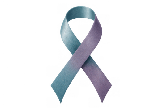 Teal and purple awareness ribbon representing suicide prevention and addiction support, transparent background - Powered by Adobe
