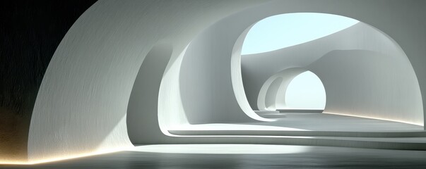 Minimalist architectural concept with flowing curves and soft lighting effects