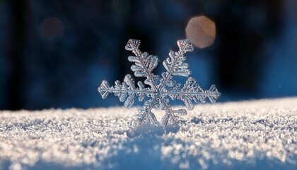 Close Up Of Sparkling Snowflake On Snowy Surface