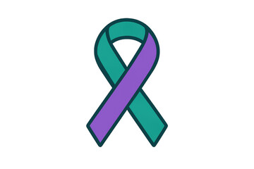 Teal and purple awareness ribbon symbolizing mental health support and suicide prevention with transparent background