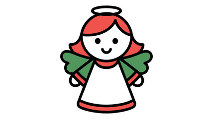 A simple cartoon illustration of an angel with red hair and green wings.
