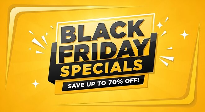 Black Friday Specials banner with up to 70% off savings highlighted.