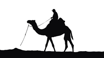 Silhouette of a man riding a camel desert travel adventure isolated on white background
