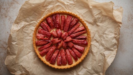 Sweet Circle. A Composition of Golden Crust and Crimson Segments in Soft Lighting.