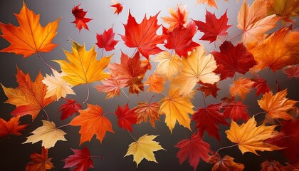 A Collection Of Red Orange And Yellow Maple Leaves Gently Drifting Through The Air