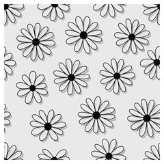 This delightful seamless daisy pattern features hand-drawn black and white flowers arranged evenly across a light gray background. The simple, clean lines and soft contrast create a timeless look.