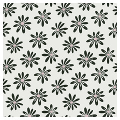 This charming seamless daisy pattern features bold black petaled flowers with subtle pink centers arranged evenly on a light gray background. The design captures the perfect blend of retro .