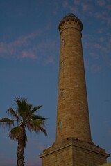 lighthouse in Chipiona in Andalusia in warm blue light after sunset