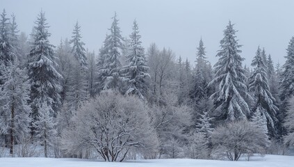 Winters Embrace, Serene Landscape of White, Frozen Tree Forms, Coldness, Tranquility.