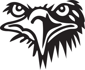 simple vector image of a black eagle head on a white background as tribal or tattoo inspiration