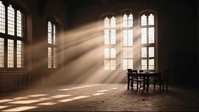 Ethereal Sunbeams Streaming Through Grand Medieval Windows.