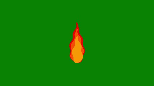 Cartoon fire animation, 2D fire explosion, flash FX with smoke fire element, red burn reveal fire glow, alpha channel cartoon smoke fire animation effect on green screen background. 4K