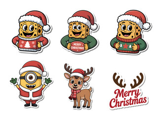 Fototapeta premium A Group of Cheerful sponge Christmas character sticker with festive holiday joy.