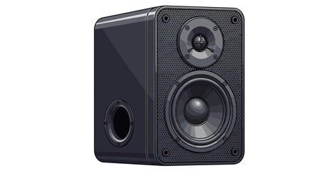Obraz premium Black speaker with tweeter and woofer on white background studio shot.