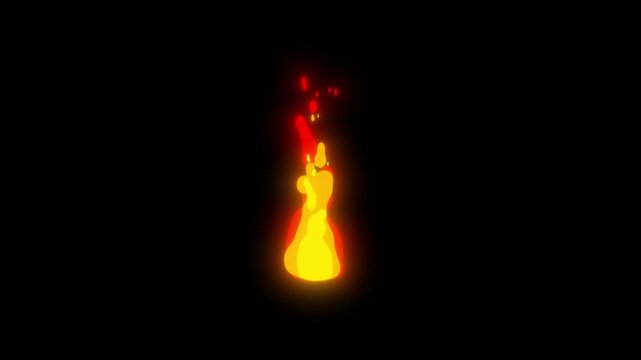 Fire explosion 2D FX flash animation with cartoon fire and smoke, red fire burn reveal animated with glow and without glow effect, 4K alpha channel smoke cartoon fire flash element animation.