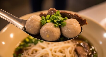 Delicious thai meatballs soup bangkok street food culinary delights night market