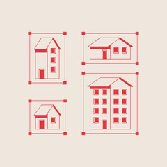 Editable House Icons &ndash; Vector Buildings with Selection Frame