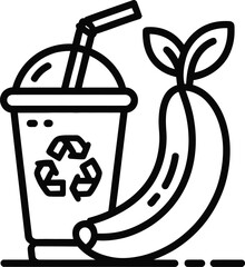 Smoothie Cup with Recycling Symbol and Banana Line Art vector illustration