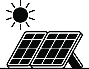 Solar panels and sun illustration on white background energy power
