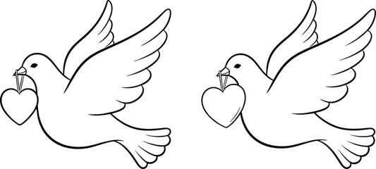 Dove silhouette, heart symbol, peace bird, romantic icon, love message, black and white, emotional art, valentine theme, graceful flight, symbolic design