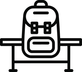 Black Outline Icon of a Backpack on a White Background symbol black and white