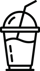 Black outline icon of a disposable cup with a dome lid and straw drink beverage