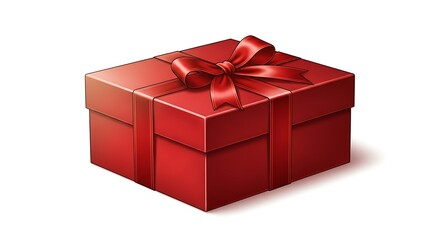 Obraz premium A festive red gift box with a satin ribbon and bow sits isolated on a white background.