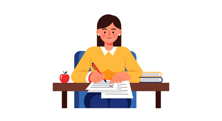 Woman Evaluating Examination Paper in An Inclusive Educational Setting