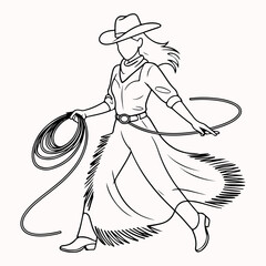 Cowgirl Lassoing with Style An Outline of a Confident Woman in Western Attire