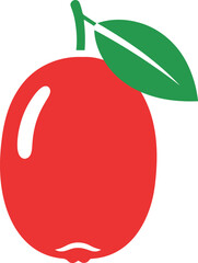 Minimalist red fruit icon with a leaf